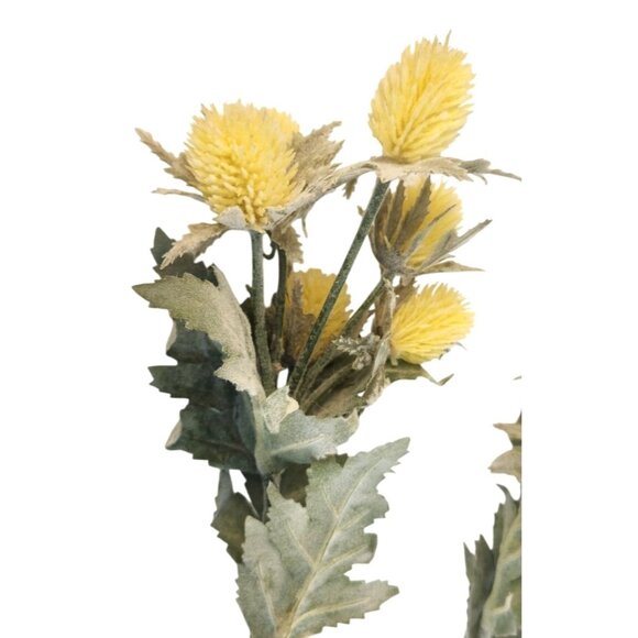 Artificial Yellow Thistle Floral Stems Bundle 2 Stems Lifelike Green Leaves 16 I - Picture 4 of 9